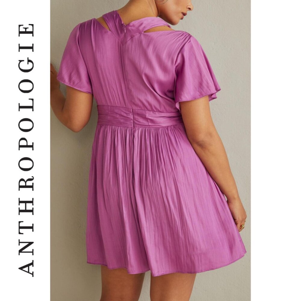 By Anthropologie Amethyst Purple Satin Mini Dress 8 - Picture 11 of 15